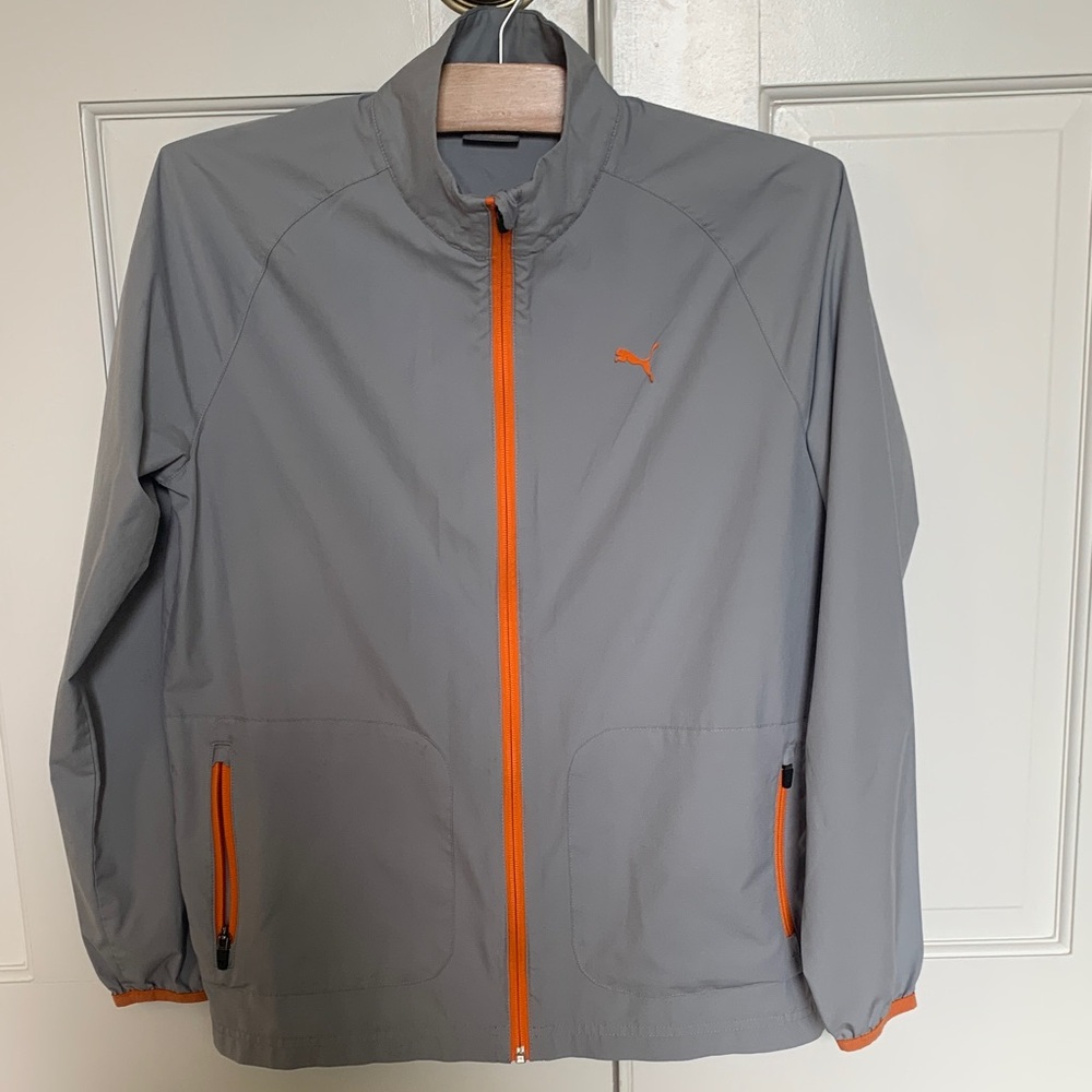 Puma Boys Windbreaker in Gray with Orange Highlights